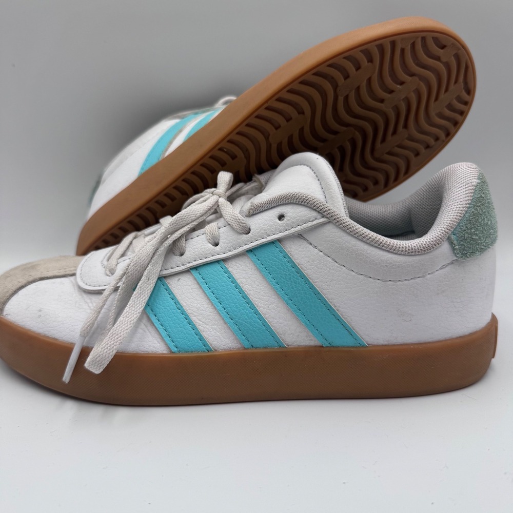 Adidas VL Court 3.0 Platform White Aqua Blue Gum Sole Kids Sneakers JS2596 3.5Y